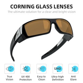 B.N.U.S Corning Glass lens Polarized sunglasses for men (Glass Lens, Black/B-15 Non-Polarized)