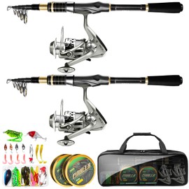 Telescopic Fishing Rod Combo - 2PCS 7.89FT Collapsible Carbon Fiber Pole Set, Spinning Reel Lures Lines Kits with Carrier Bag for Travel Saltwater Freshwater Fishing Gifts for Adults Beginer