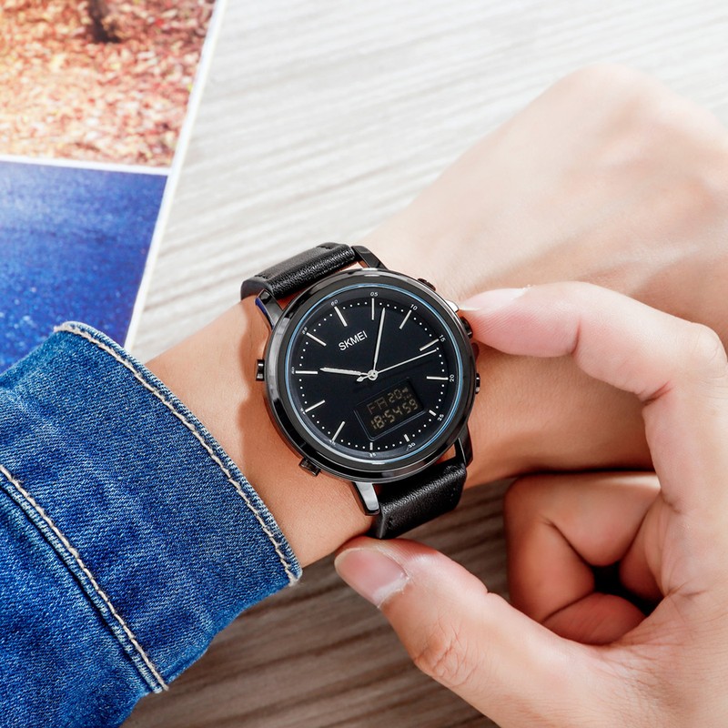 SKMEI Mens Watch Minimalism Analog Digital Watch with Alarm Stopwatch