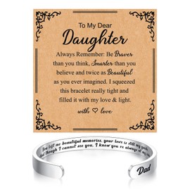 To My Daughter Bracelet from Dad Inspirational Ocean Wave Engraved Cuff Bangle for Women Girls-Love You Forever Bracelet with a Message of Love Birthday Thanksgiving Day Christmas Gifts for Daughter