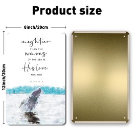 QYAYIK Mightier than the Waves Bible Verse Sign Rustic Psalm 93:4 - Watercolour Whale Tin Plaque for Home Boy Bedroom Wall Art Decoration 8 x 12 Inches