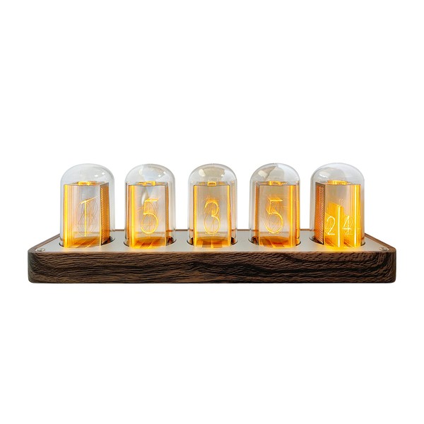 Lonyiabbi Nixie LED Light Up Retro Modern Wooden Electronic Tube Clock USB Powered Home Decor Gift (No Assembly Required, 5 RGB)