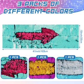 Irenare 3 Pcs Sensory Wall Sequin Flip Fabric for Boys and Girls 40 x 13 Inch Sensory Graffiti Reversible Sequin Fabric Room Decor for Classrooms Autism(Sky Blue, Rose Red, Laser Blue)