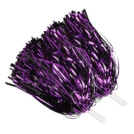 ICObuty Metallic Cheerleading Pom Poms Foil Fluffy 12 inch 2 Pack NO Sheddingfor Sport Squads Dance Hen Party Stage Performance Celebration (Purple/Black)