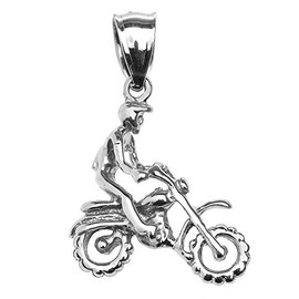 Claddagh Gold 925 Sterling Silver Off Road Mountain Motorcycle (Bike) Pendant