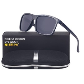 NIEEPA Men's Driving Sports Polarized Sunglasses Square Wayfarer Fashion Glasses(GlossyGrid/Grey)