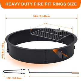 36 inch Fire Pit Ring for Outside, Heavy Duty Metal Steel Round Firepit Rim Insert for DIY Fire Pits, Outdoor Above or In-Ground, Camping Garden Patio Backyard