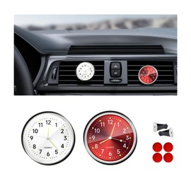 DXNQ 2PCS Stick on Dashboard Car Clock, Mini Luminous Analog Clock with Vent Clip & Adhesive Tape, Tiny Watch Pocket Clock Air Vent Dashboard Decor for Car Motorcycle Bike Home (Red+White)