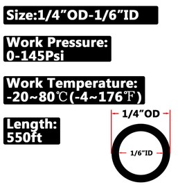 Qolekog Pneumatic 1/4" OD Tubing 550Ft PU Air Tube Hose Pipe for Air Line or Water Transfer (Black)