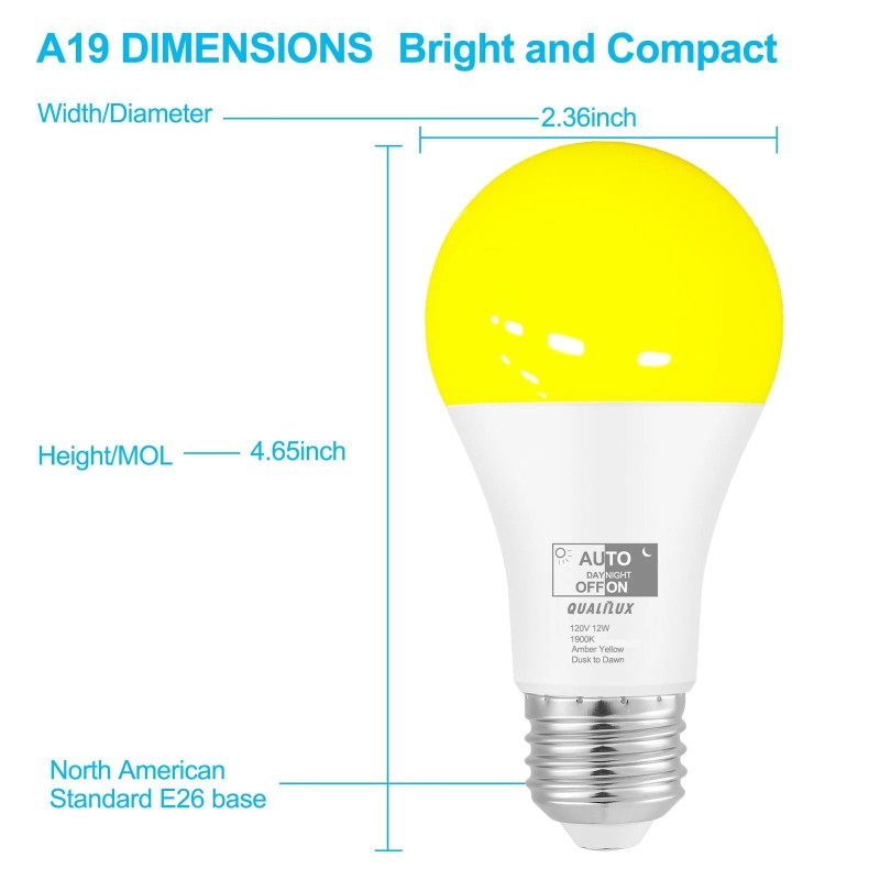 Qualilux Dusk To Dawn Bug Light Bulbs Outdoor, 1900K Amber