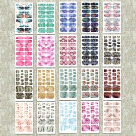 WOKOTO 20 Sheets Marble Design Nail Polish Strips Nail Stickers Kit with Nail File Gel Nail Strips Nail Polish Stickers Full Nail Wraps for Women Fingernails and Toenails