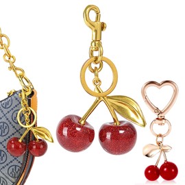 2PCS Cherry Keychain Purse Charm,Glitter Cherry Bag Decoration Accessories Gift for Women