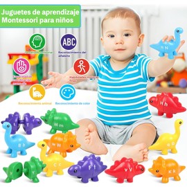 KOSMOX Juguetes de Aprendizaje con Dinosaurios 26 Piezas – Juguetes Educativos Montessori para Niños de 3 a 5 Años, Actividades Preescolares, Juego de Emparejar ABC de Doble Cara