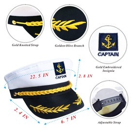 D-Fokes Navy Marine Admiral Style Hat - Adjustable Ship Sailor Cap Yacht Boat Captain Hat Funny Party Hats for Adult Costume Accessory