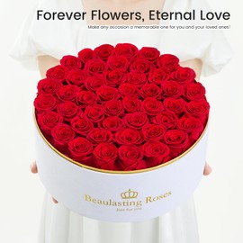 Preserved Roses Forever Flowers Real Roses in a Box Mother's Day Birthday Flowers for Her Mom Women Wife Valentine's Day, Red, 47 Piece