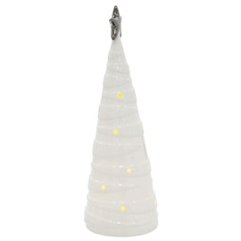 Mr Crimbo Christmas Tree Shape Ornament Light Up White Ceramic Silver Star 28cm