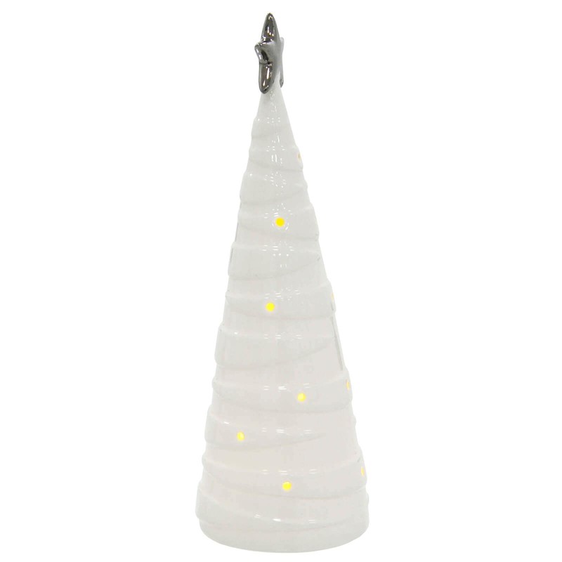 Mr Crimbo Christmas Tree Shape Ornament Light Up White Ceramic