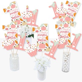 Big Dot of Happiness 1st Birthday Girl Little Pumpkin - Fall First Birthday Party Centerpiece Sticks - Table Toppers - Set of 15