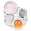 Bonyak Jewelry Genuine Round Rose Quartz, Carnelian and Moonstone Ring