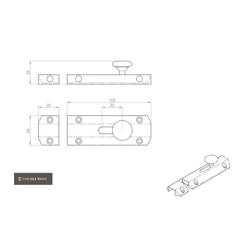 Carlisle Brass - 102mm (4") Heavy Duty Sliding Surface Door