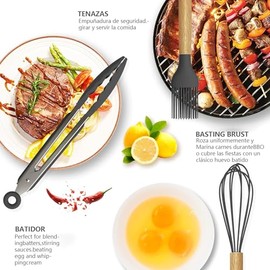 12PCS Utensilios de Cocina de Silicona, Resistente al Calor y Antiadherente Conjunto de Utensilios de Cocina Mango de Madera Juego de Utensilios de...