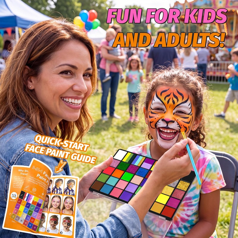 Face Painting Kit for Kids, 50 Colors Facepaint Palette Non-Toxic