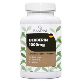 Bandini Berberine 1040 mg Pure High Dose 180 Vegan Capsules | Pure Berberine HCl from Berberis Aristata 97% + Chrome and Black Pepper | Maximum Absorption | Digestion, Liver, Gut