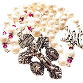 elegantmedical handmade pearls real pearl necklace lasso + sterling silver bead cap wedding rosary cross