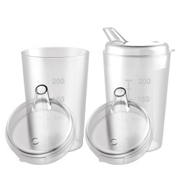 THERACASO Sippy Cup Set - 3 x 250 ml Sippy Cups with 3 Lids (4 x 4 mm & 12 x 10 mm Openings) for Seniors, Children & Patients with Limited Motor Skills - Transparent, Dishwasher Safe