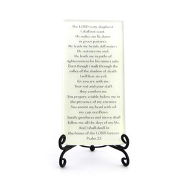 Lifeforce Glass The Twenty-Third Psalm, Comforting, Reassuring Psalm on Glass Plaque with Folding Easel. White.