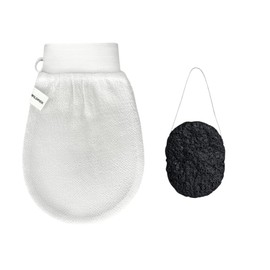Wildpier Deep Exfoliating Glove and Bamboo Charcoal Konjac Sponge Bundle