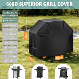 HomWanna Grill Cover 40 Inch - Small Gas BBQ Cover for Outdoor Grill - 600D Outside Barbecue Covers Waterproof Heavy Duty for Weber, Dyna-glo, Char-Broil, Nexgrill, Brinkmann, Monument and More