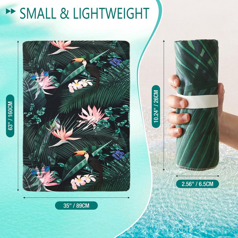 HYSEAS Lightweight Ultra-Thin Beach Towel Blanket, Oversized 63"X35", Sand Free,