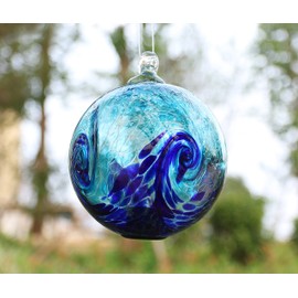 Artisan Crafts and Design 6-Inch Solar Hanging Glass Gazing Ball Outdoor Garden Décor Aqua-Blue Swirl