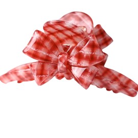 Decorative Hair Claw Clip with Flower Design, Pearl Pink, Large (red check)