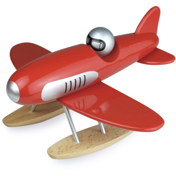 Vilac Wooden Seaplane Toy, Encourage Imaginative Play, Great Nursery Addition, Toy Wooden Vehicle, Red, 3 Years+