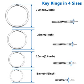40PCs Silver Gold Split Key Ring Circle, Metal Flat Key Chain Rings with 4 Sizes for Dog Tag DIY Jewelry Car Key Attachment