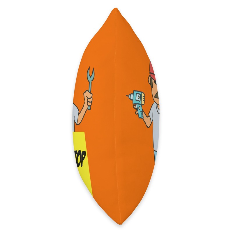 Funny construction worker - with a helmet, tool & stop