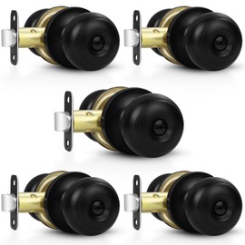 Estmoon 5 Pack Interior Door Knobs Black Privacy Door Handle, Keyless Door Locks for Interior Doors Locks for Bedroom/Bathroom, Interior Lockset for Left/Right Handled Doors