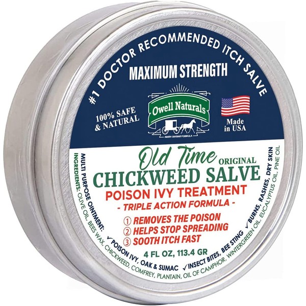 OWELL NATURALS Chickweed Salve 4oz-Drawing Salve for boils, Splinters, Poison Ivy/Oak, Skin Disorder, Irritations, Burns, Minor Cuts, Dry Skin, Itching