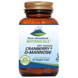 Pure Mountain Botanicals Cranberry D Mannose Capsules - 60 Kosher Vegan Caps - 1000mg D Mannose with Cranberry Concentrate Plus Vitamin C