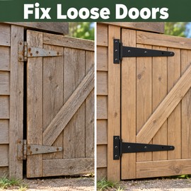 Black T-Shaped Gate Door Hinge – Heavy-Duty Triangle Strap Hinge for Wooden Shed Doors, Cabinets, Gates and DIY Projects