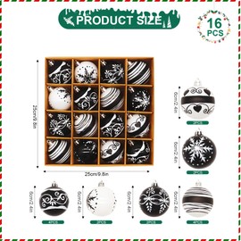 BRTNUP Pack of 16 Christmas Baubles Ornaments Christmas Tree Baubles Set Christmas Baubles Tree Decoration Black White Christmas Tree Baubles for Christmas Tree