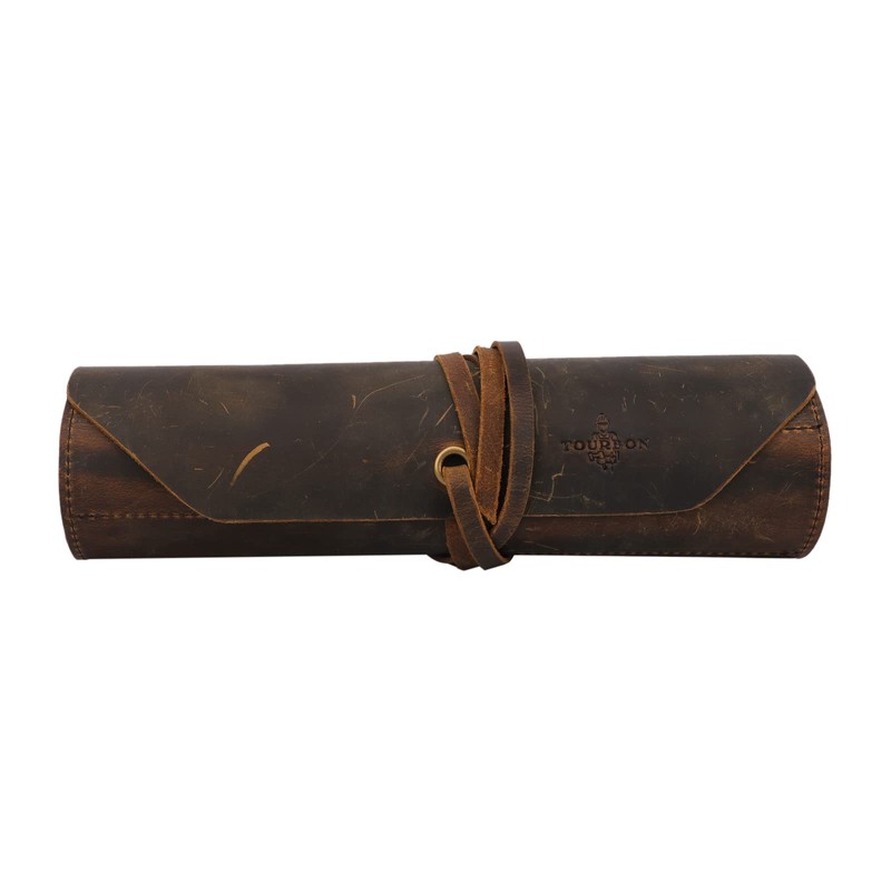 TOURBON Leather Roll Tool Pouch 10 Pockets Woodworking Carving DIY