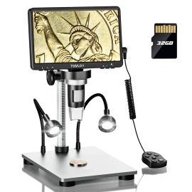 TOMLOV 7" LCD Digital Coin Microscope 1200X 12MP Soldering Magnifier with Lights