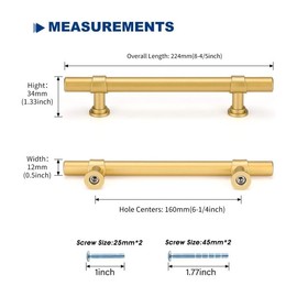 LONTAN 10 Gold Kitchen Handles 160mm Gold Cupboard Handles T-Shaped Dresser Drawer Pulls Vintage Wardrobe Bedroom Cabinet Door Pulls