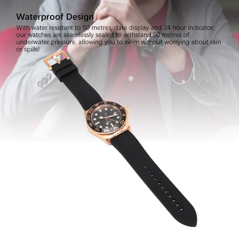 Men Field Watch Mineral Glass 50M Waterproof Silicone Strap Luminous