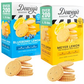 Dewey's Bakery Meyer Lemon and Blueberry Lemon Moravian Style Cookie Thins, Bakery Fresh with Real Simple Ingredients, Low Calorie Snack, No Artificial Flavors or Preservatives, 28 oz (Pack of 2)