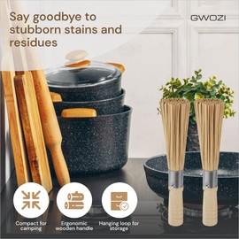 Wok Brush - Kitchen Bamboo Brush for Wok - Bamboo Wok Brush with Wooden Handle and Hanging Hole - Cleaning Whisk Brush Bamboo for Dishes, Pots & Pans