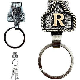 Llavero con Letra de Vaquero, Llavero con Inicial del Oeste (A-Z), Llavero con Etiqueta de Vaca Hecho a Mano, for Bolsillo o cinturón de pantalón.(R)